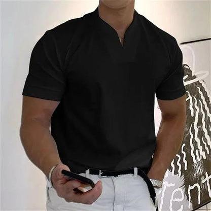 Men’s Athletic T-Shirt - Notched V-Neck - Short Sleeve - Slim Fit Casual Wear