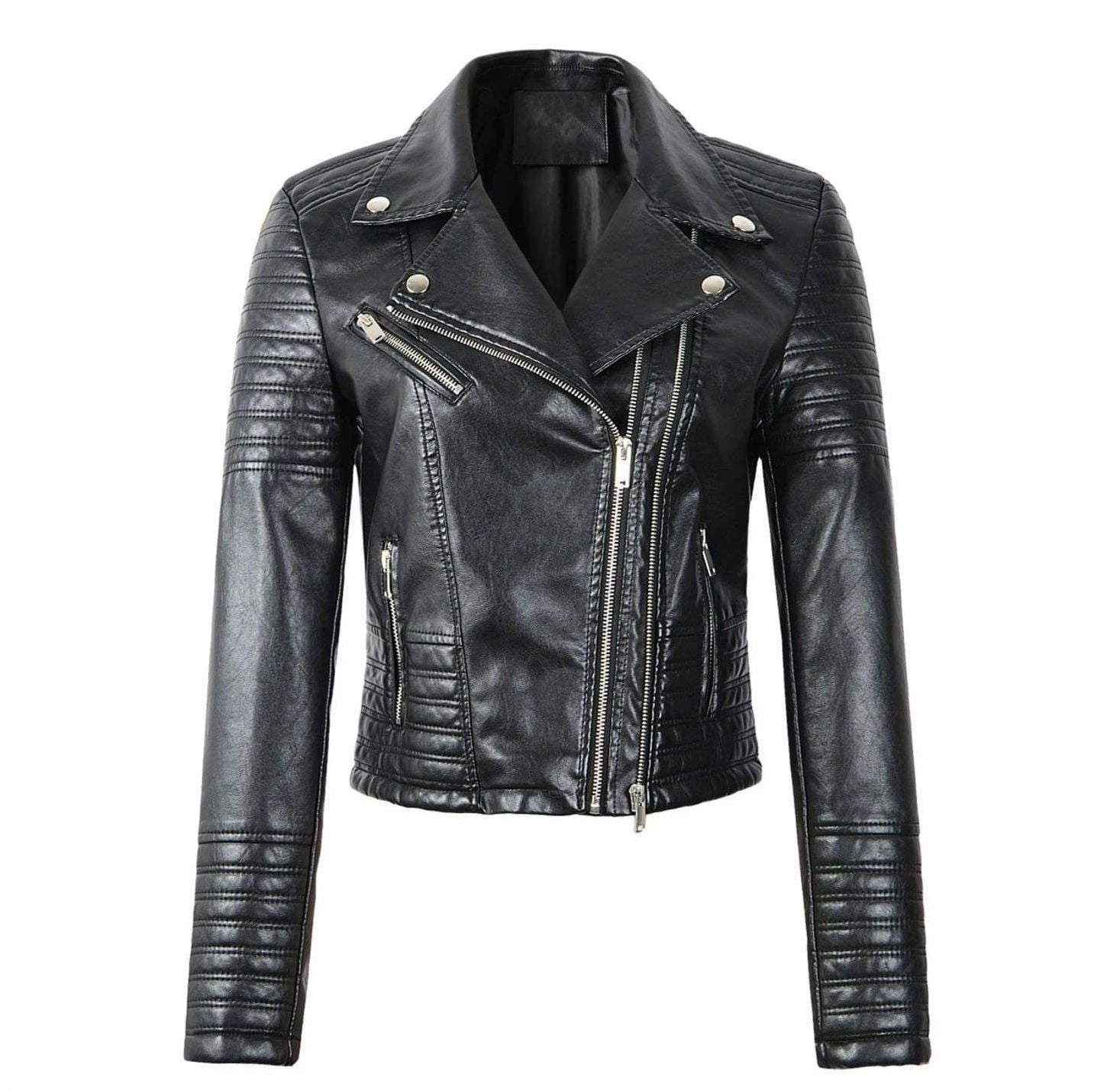 Dames klassieke leren biker jack met asymmetrische rits