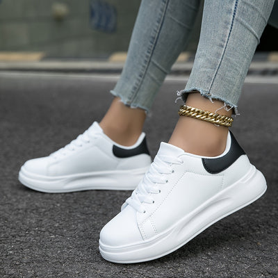 Women's Clean White Faux Leather Sneakers