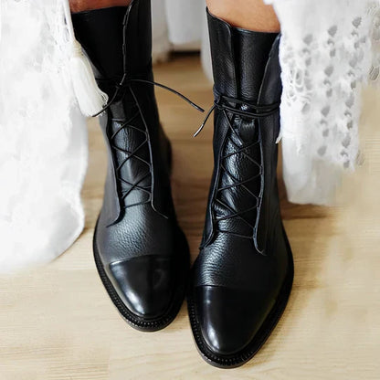 Women’s Leather Boots – Mid-Calf Length – Lace-Up Front – Streamlined Fit