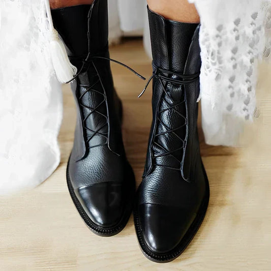 Women’s Leather Boots – Mid-Calf Length – Lace-Up Front – Streamlined Fit