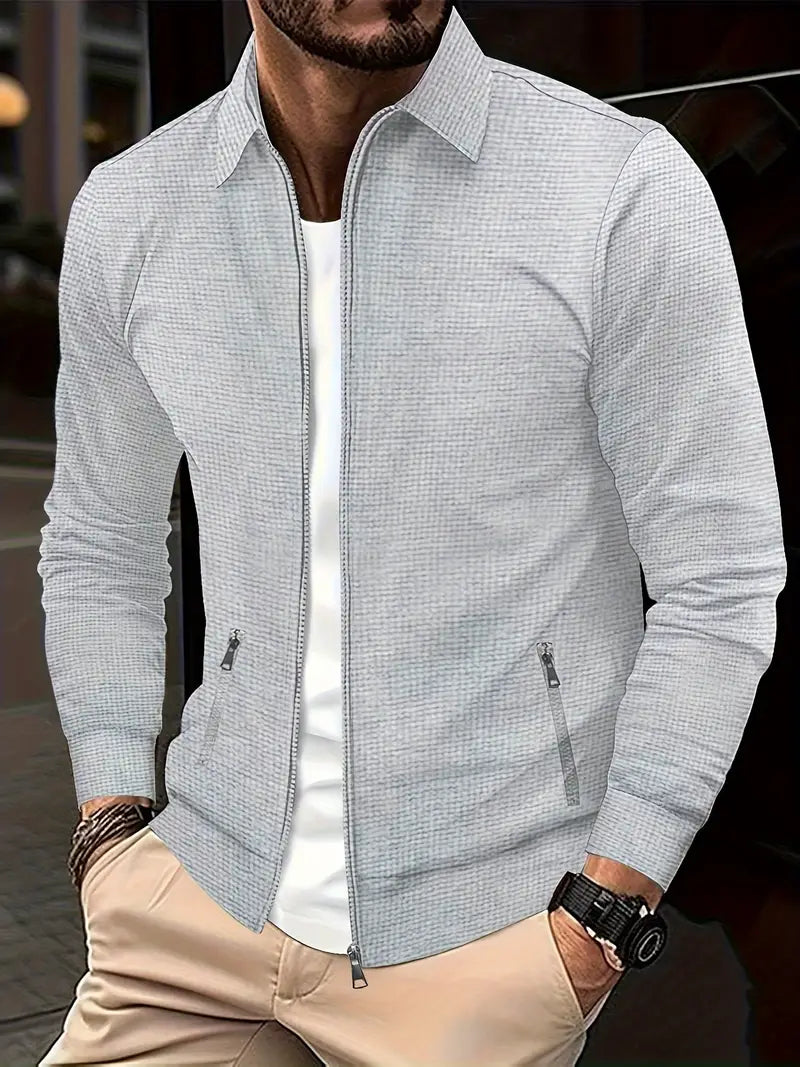 Men's slim fit lapel waffle jacket