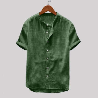 Men’s Short Sleeve Shirt – Relaxed Fit – Breathable Blend – Mandarin Collar Casual Wear