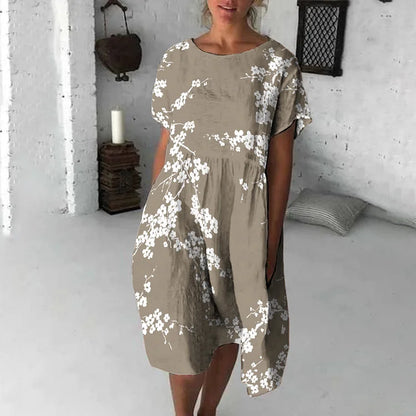 Women’s Midi Dress – Flowy Fit – Short Sleeve – Floral Print – Breathable Blend