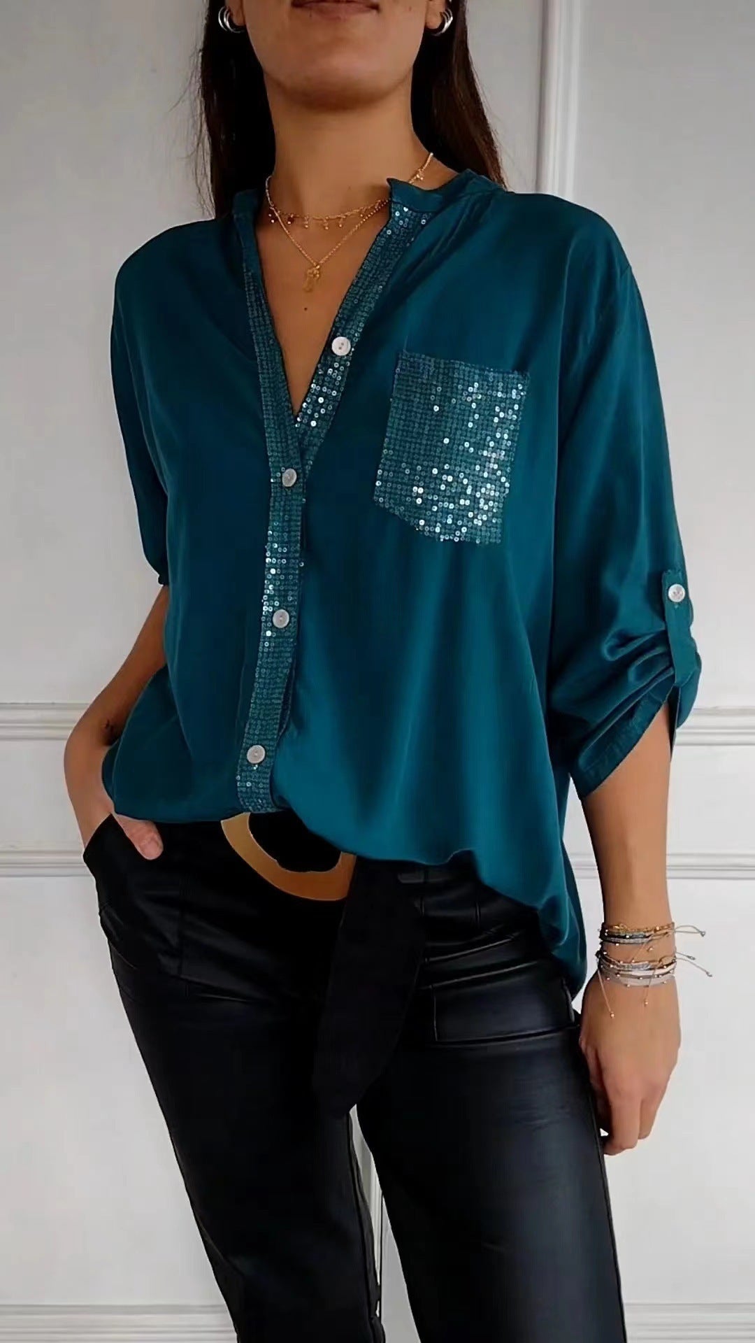 Sequin Pocket Glitter Blouse | Stylish Partywear for Women