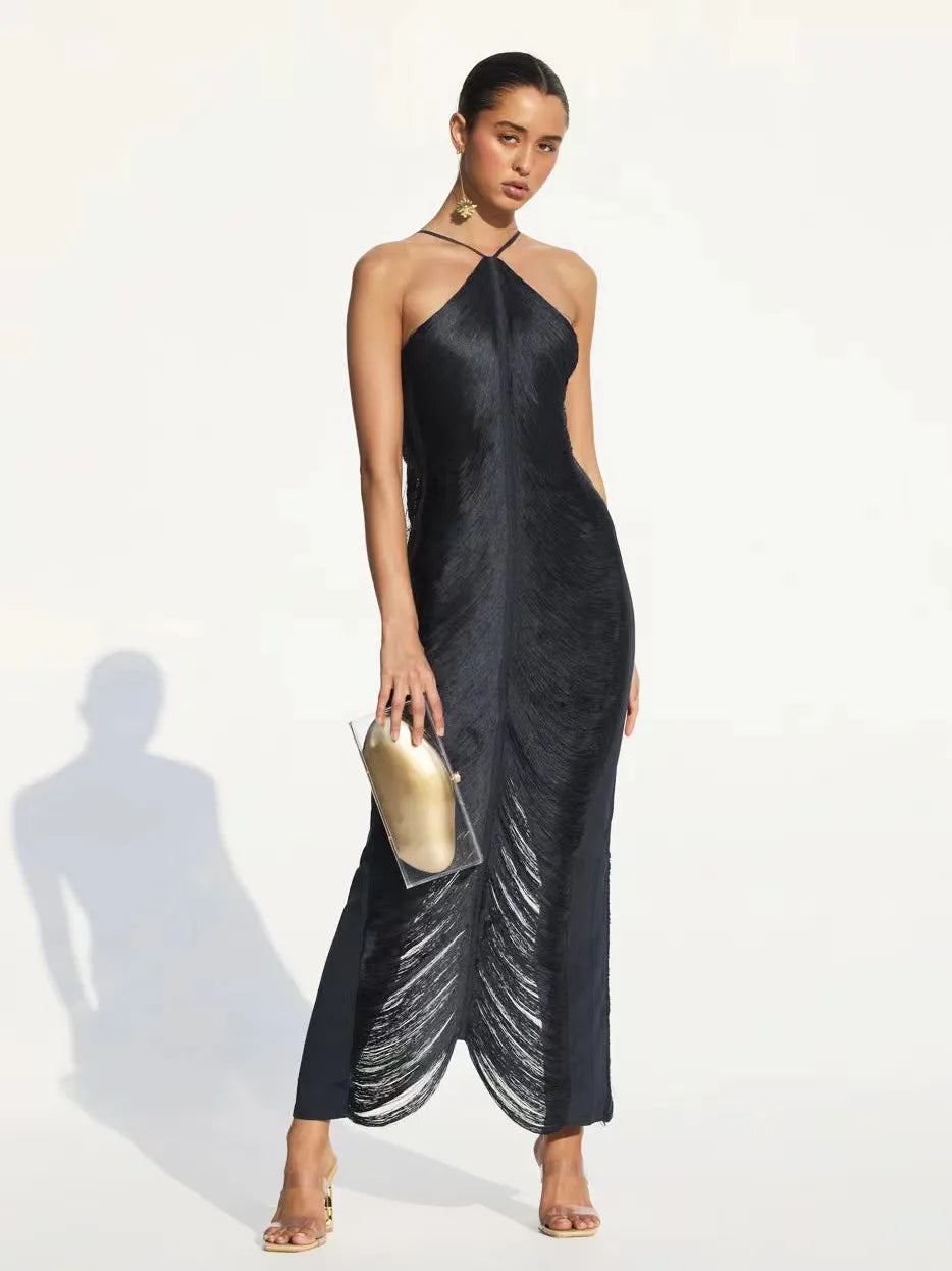 Asymmetrical Fringe Dress - Long Sleeve Elegant Summer Dress for Women