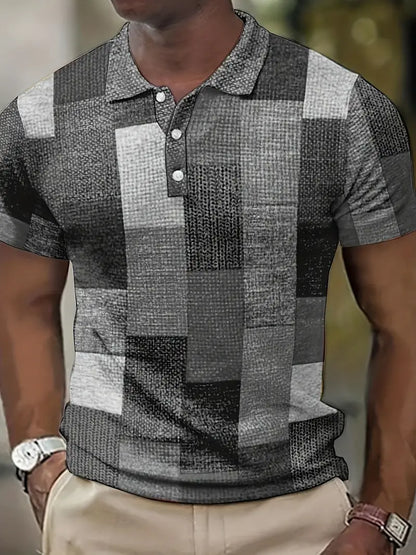 Men’s Polo Shirt - Patchwork Design - Short Sleeve - Breathable Casual Wear