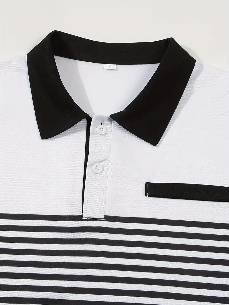 Men’s Polo Shirt - Slim Fit - Striped Design - Short Sleeve Casual Wear