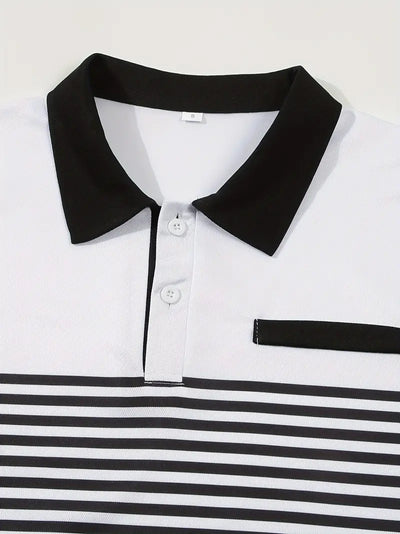 Men’s Polo Shirt - Slim Fit - Striped Design - Short Sleeve Casual Wear