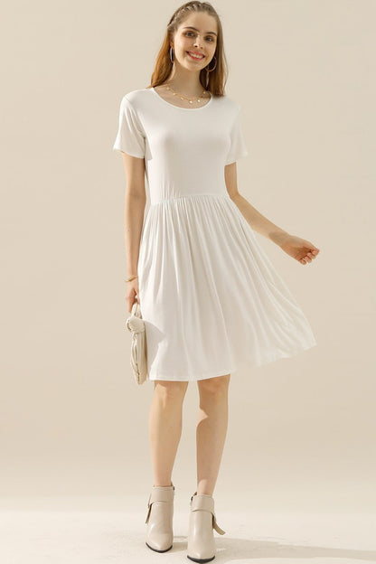 Women's A-Line Dress - Short Sleeve - Crew Neck - Flattering Fit - Casual Everyday Wear