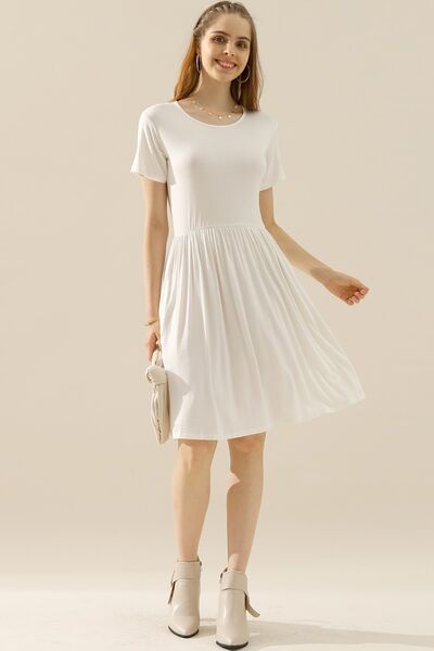 Women's A-Line Dress - Short Sleeve - Crew Neck - Flattering Fit - Casual Everyday Wear