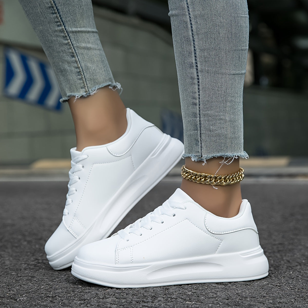Women's Clean White Faux Leather Sneakers