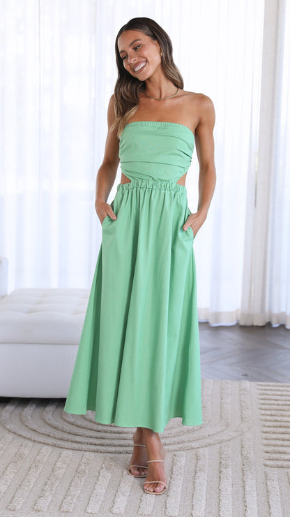 Women's Strapless Dress - Cut-Out Sides - Wide Leg - Full Length with Pockets