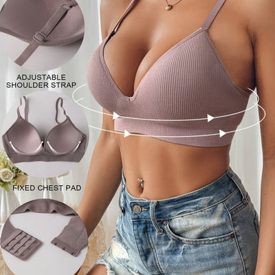 Women’s Push-Up Bra – Slim Fit – Plunge Neckline – Ribbed Texture – Breathable Blend