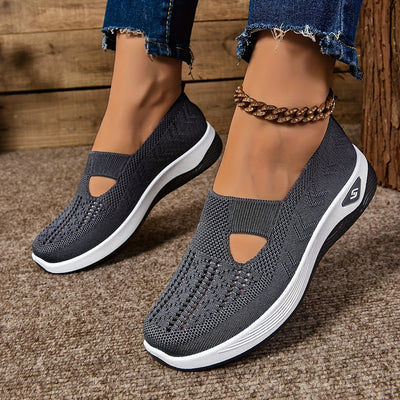 Women’s Slip-On Sneakers – Breathable Knit – Cushioned Sole – Low-Cut Casual Fit