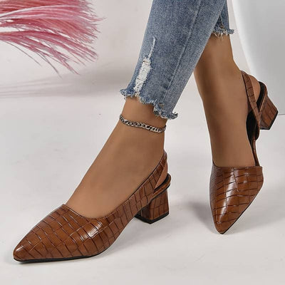Women’s Slingback Heels – Crocodile-Embossed – Pointed Toe – Mid Block Heel – Elegant Fit