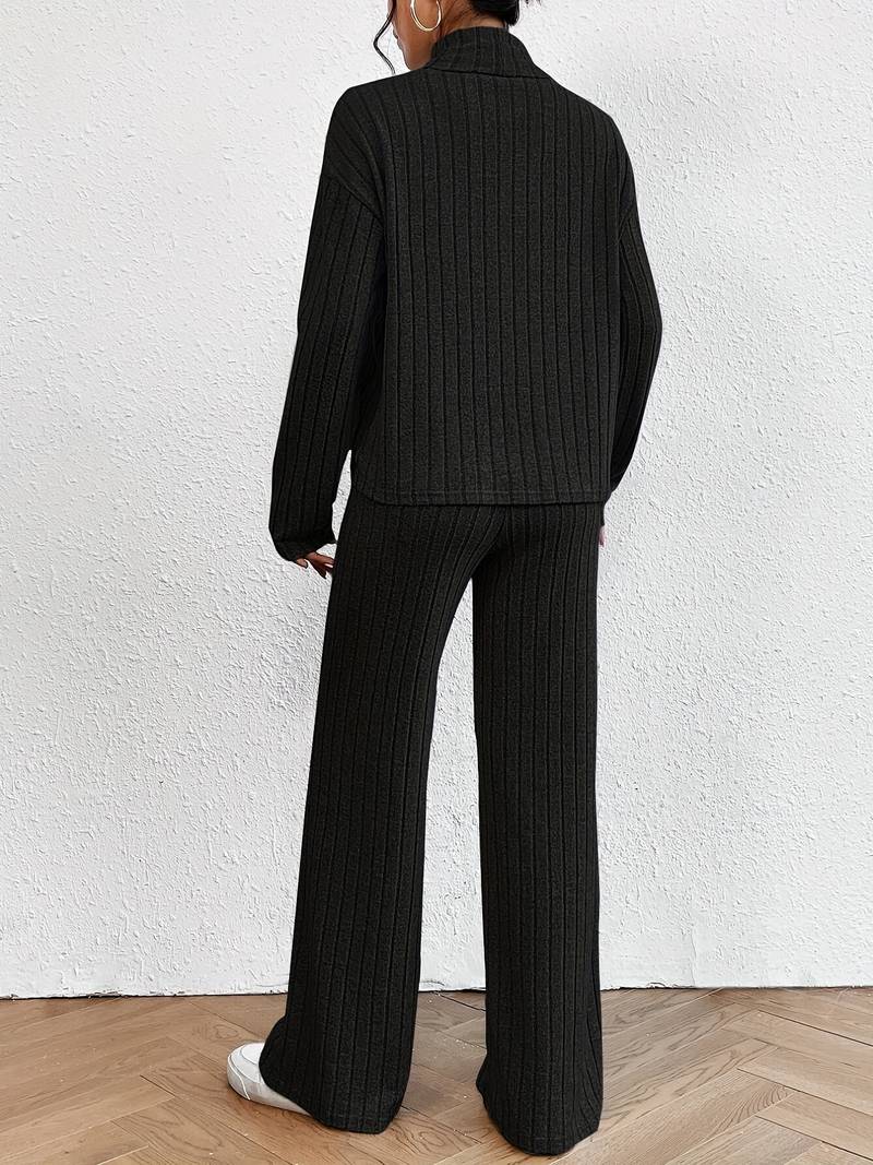 Women's two-piece set with turtleneck sweater and wide pants