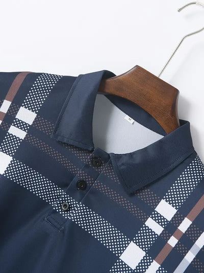 Men’s Polo Shirt - Plaid Pattern - Slim Fit - Short Sleeve Classic Casual Wear