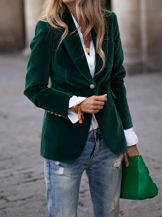 Women’s Blazer – Tailored Fit – Velvet Finish – Single-Breasted with Notched Lapels