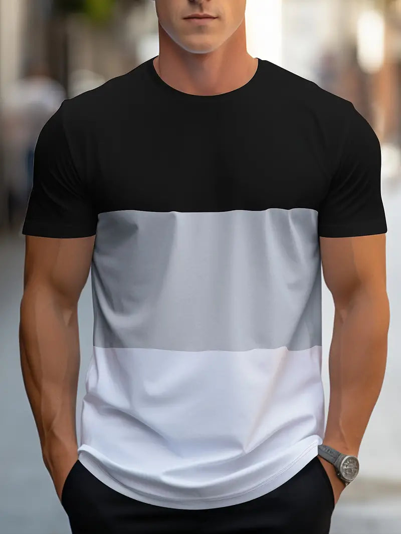 Men’s Color Block T-Shirt - Crew Neck - Short Sleeve - Casual Breathable Fit