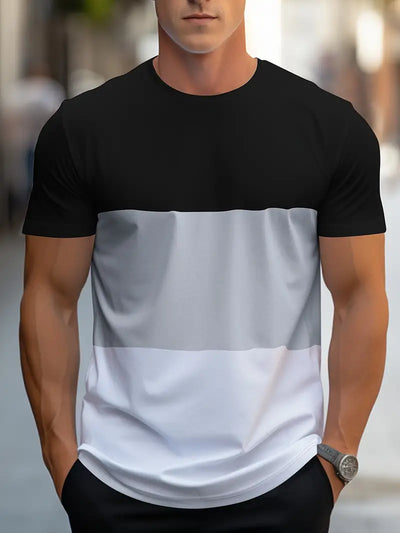 Men’s Color Block T-Shirt - Crew Neck - Short Sleeve - Casual Breathable Fit