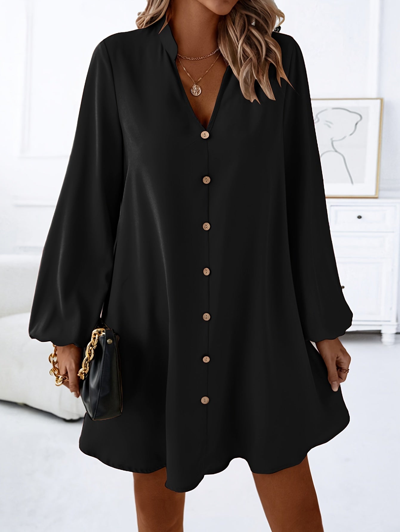 Long sleeve button-down mini dress for women