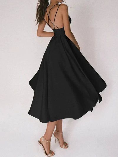 Women's A-Line Dress - Crisscross Back - Sleeveless Fitted Bodice - Flowing Midi Skirt