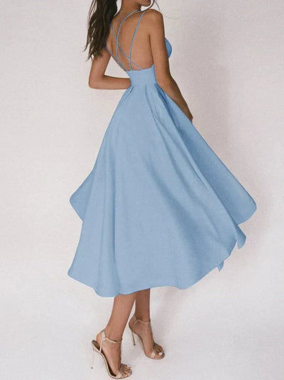 Women's A-Line Dress - Crisscross Back - Sleeveless Fitted Bodice - Flowing Midi Skirt