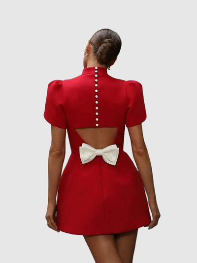 Elegant Hollow Tie Red Party Mini Dress – Timeless Summer Style