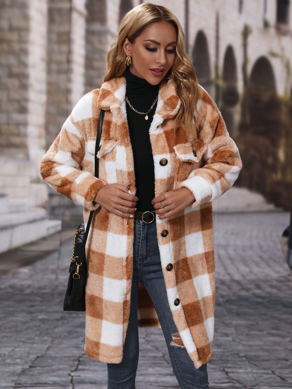 Women's checkered collar jacket