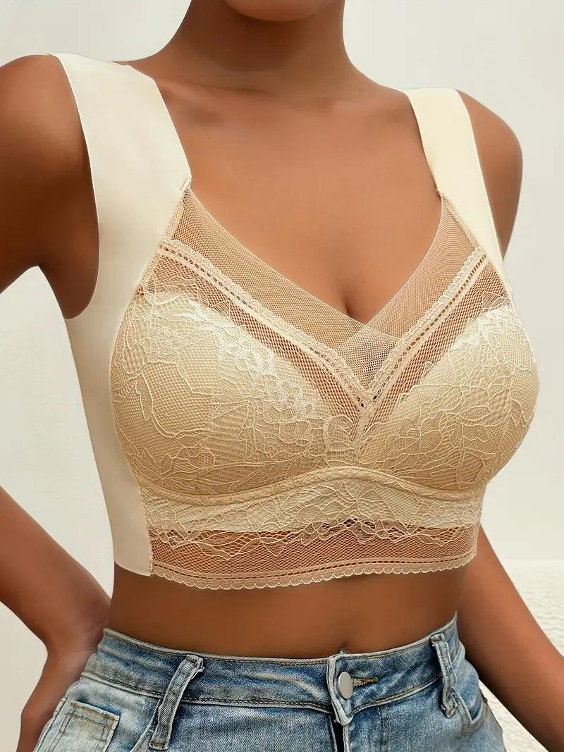 Women’s Seamless Bra – Full Coverage – Lace Overlay – Wire Free – Breathable Blend
