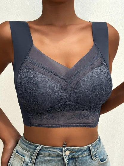 Women’s Seamless Bra – Full Coverage – Lace Overlay – Wire Free – Breathable Blend