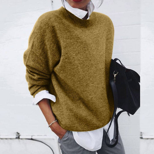 Women’s Sweater – Relaxed Fit – Wool Blend – Long Sleeve – Round Neck – Hip Length