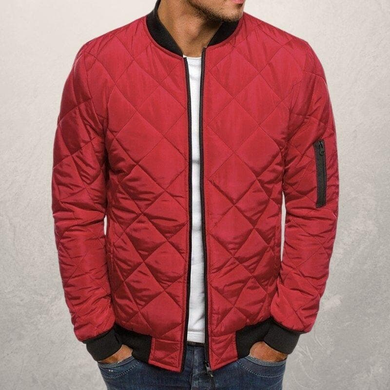 Men’s Bomber Jacket – Quilted Diamond Pattern – Wind Resistant – Ribbed Trim – Utility Pocket