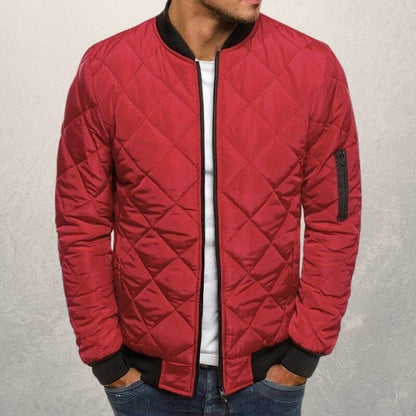 Men’s Bomber Jacket – Quilted Diamond Pattern – Wind Resistant – Ribbed Trim – Utility Pocket