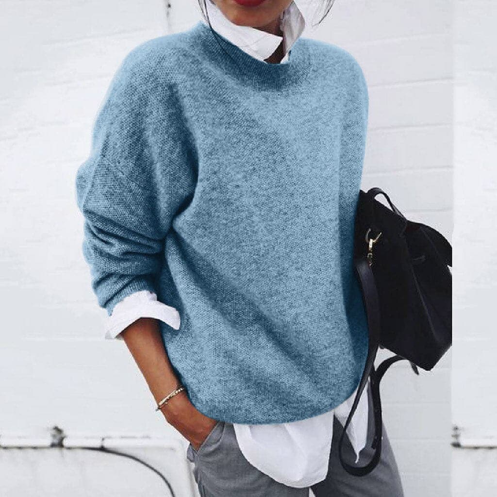 Women’s Sweater – Relaxed Fit – Wool Blend – Long Sleeve – Round Neck – Hip Length
