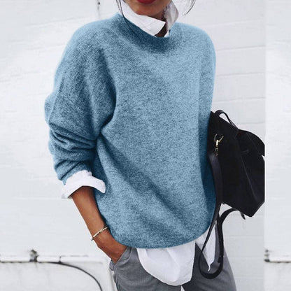 Women’s Sweater – Relaxed Fit – Wool Blend – Long Sleeve – Round Neck – Hip Length