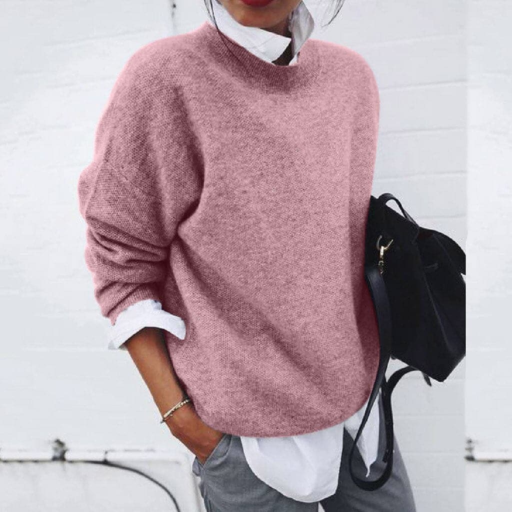 Women’s Sweater – Relaxed Fit – Wool Blend – Long Sleeve – Round Neck – Hip Length