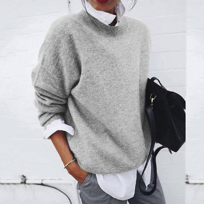 Women’s Sweater – Relaxed Fit – Wool Blend – Long Sleeve – Round Neck – Hip Length