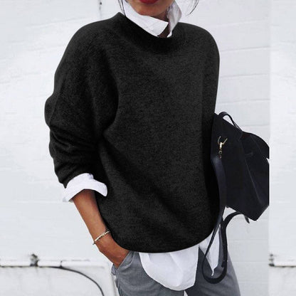 Women’s Sweater – Relaxed Fit – Wool Blend – Long Sleeve – Round Neck – Hip Length