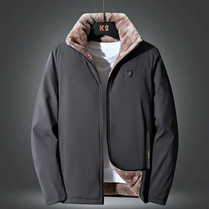 Men's standard collar winter coat with velvet lining