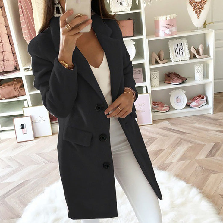 Women's double breasted wool coat with lapel collar