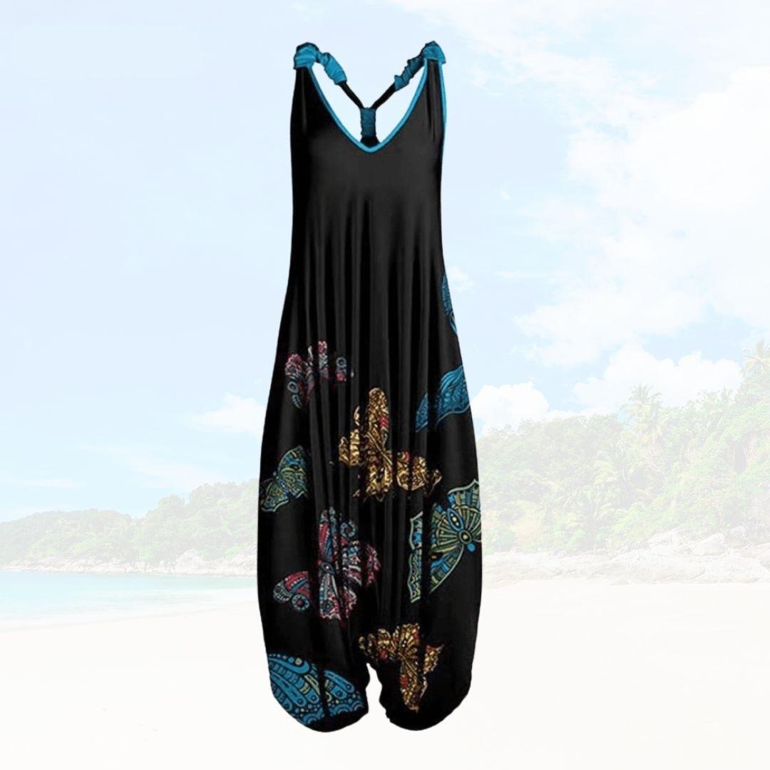 Women’s Jumpsuit – Relaxed Fit – Sleeveless – Printed Pattern – Full Length Breathable Blend
