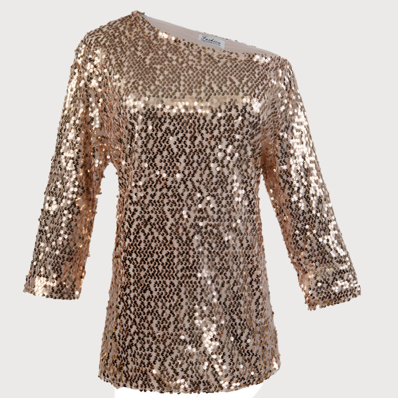 Women’s Sequin Top – Off Shoulder – Relaxed Fit – Mid Sleeve Party Wear