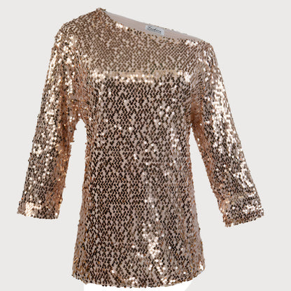 Women’s Sequin Top – Off Shoulder – Relaxed Fit – Mid Sleeve Party Wear
