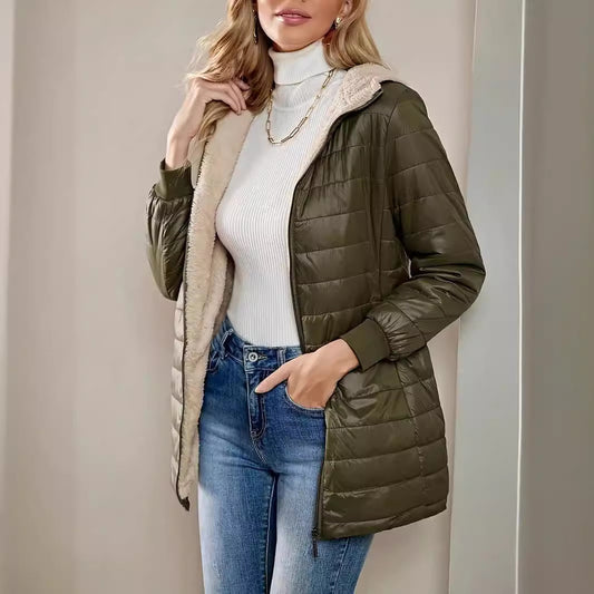 Women’s Quilted Longline Jacket – Fleece Lined – Relaxed Fit – Ribbed Cuffs Casual Wear