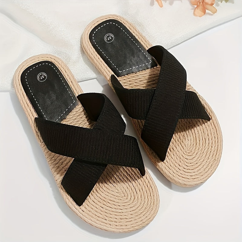 Women's Lightweight Cross Band Summer Sandals - Non-Slip, Comfy Vacation Beach Slides