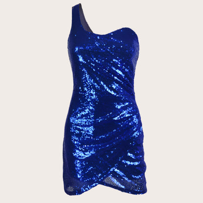 Women’s Mini Dress – Sequin Bodycon – One Shoulder Ruched Evening Partywear