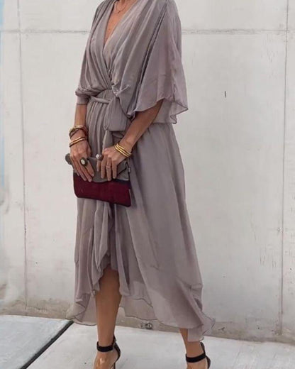 Flowy Crossed Midi Dress for Women