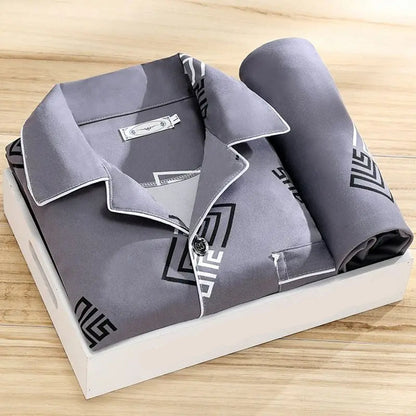 Men’s Pajama Set – Relaxed Fit – Silky Feel – Button-Up Long Sleeve Shirt